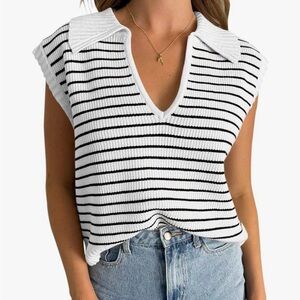 Chic Black and White Striped Knit Top